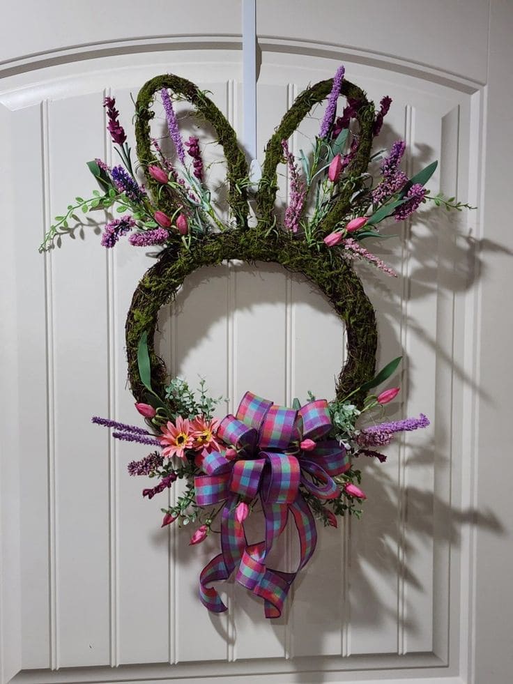 Whimsical Moss Bunny Ears Wreath