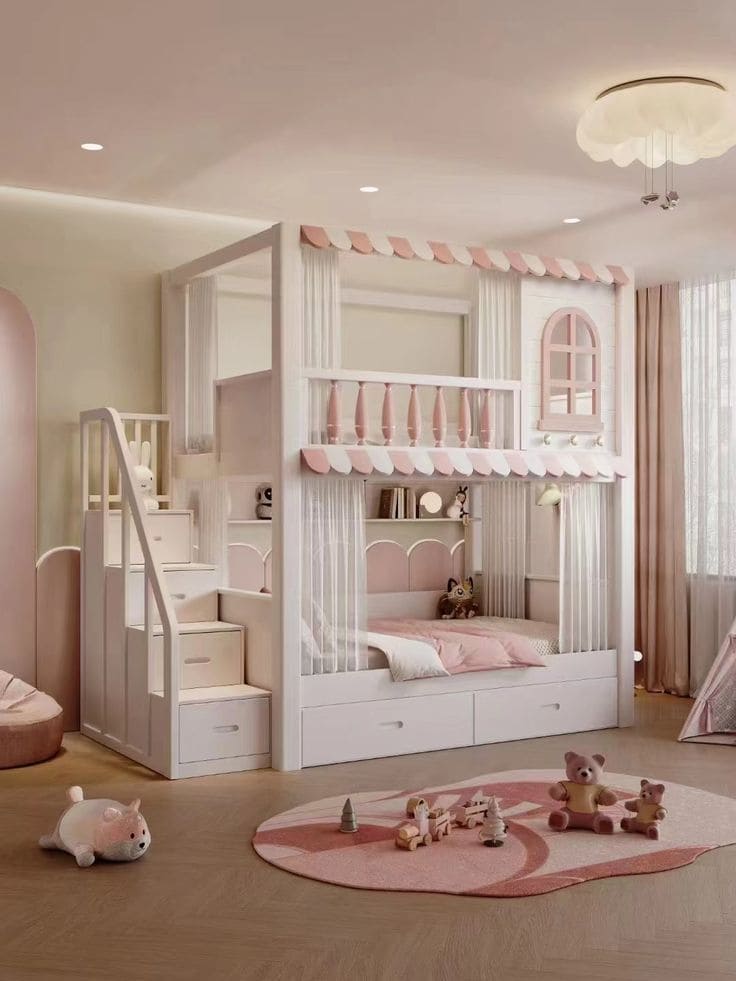 Whimsical Princess-Style Bunk Bed Retreat