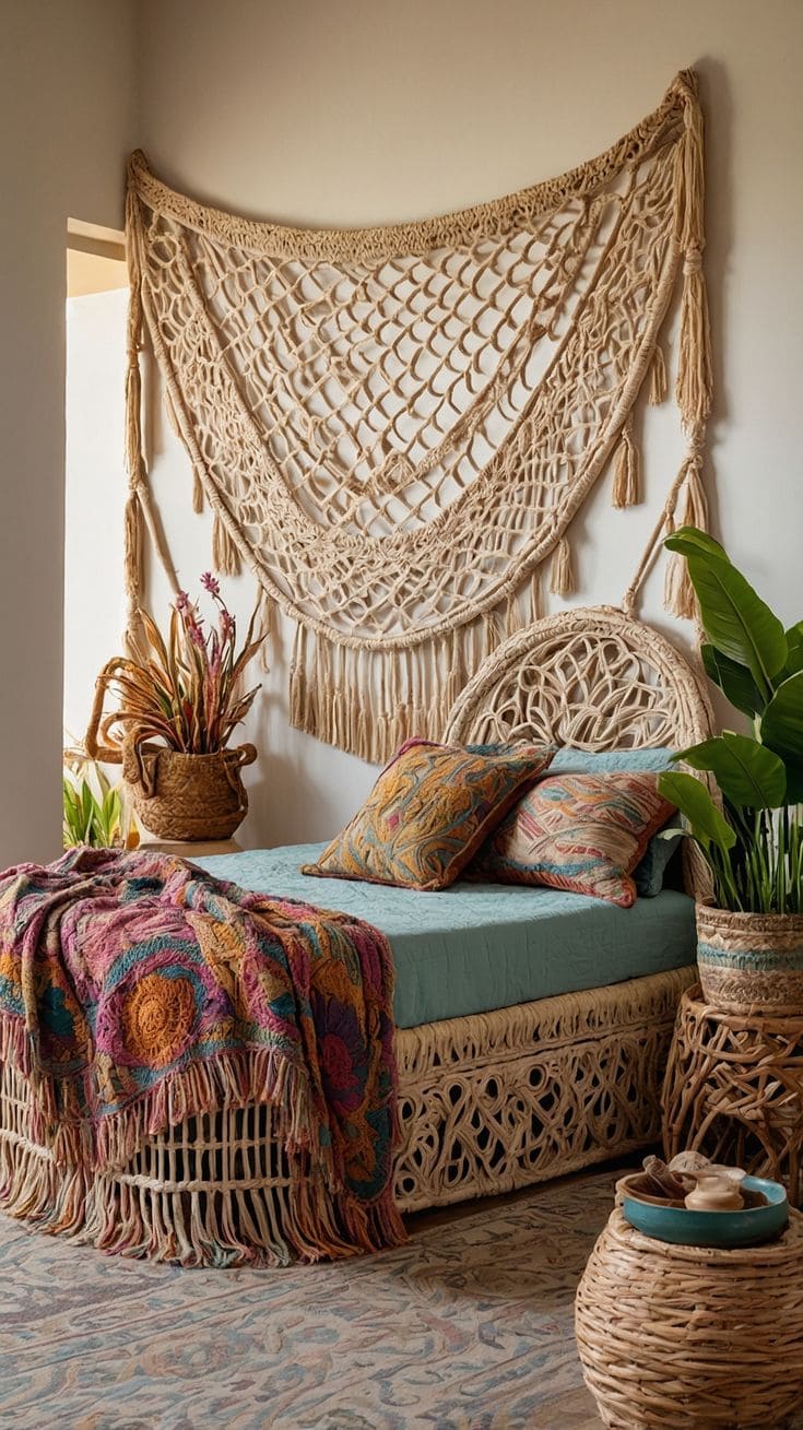 Bohemian Macrame Headboard for a Cozy Retreat