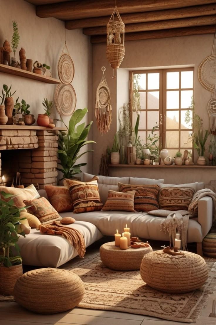 Boho Earthy and Cozy Brown Living Room