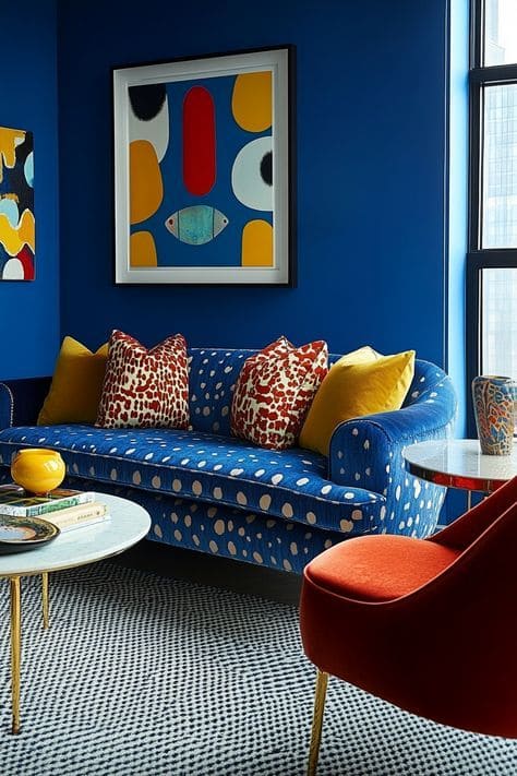 Bold and Playful Blue Couch Living Room