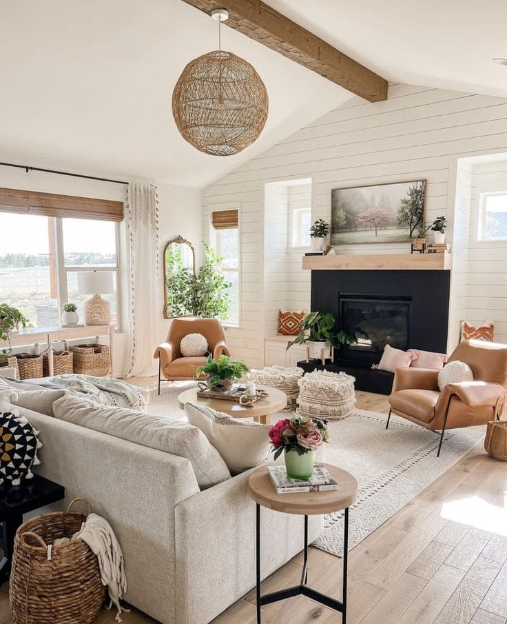 Brown and Cream Living Room with Rustic Touches