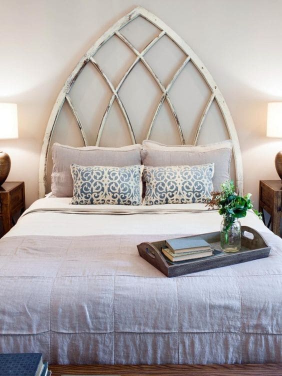 Cathedral-Inspired Arched Window Headboard