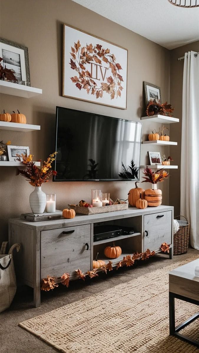 Cozy Autumn-Inspired TV Setup for Fall Lovers