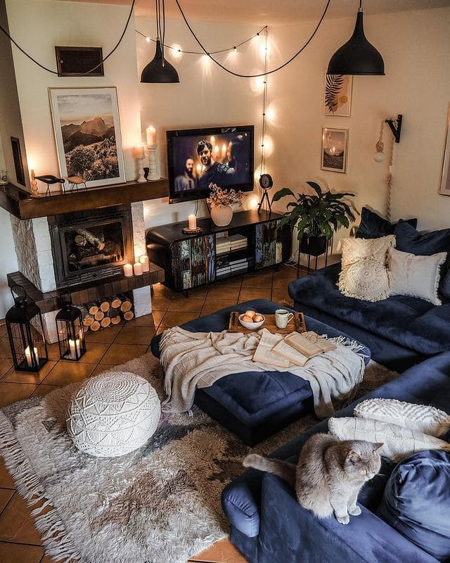 Cozy Boho-Chic TV Setup for Ultimate Relaxation