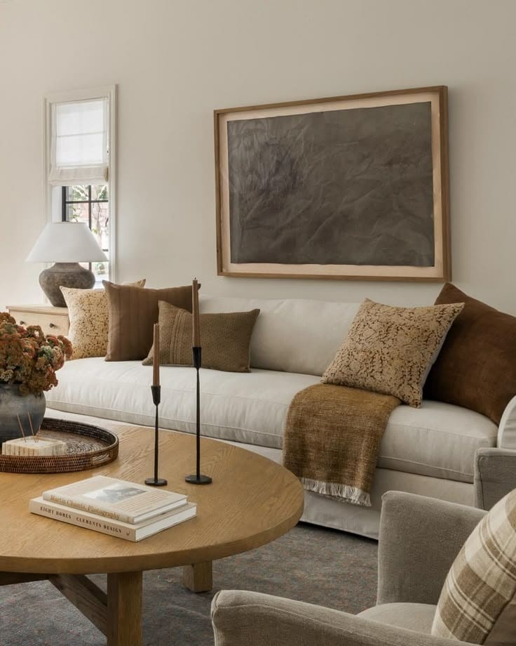 Cozy Brown and Cream Living Room with Natural Touches