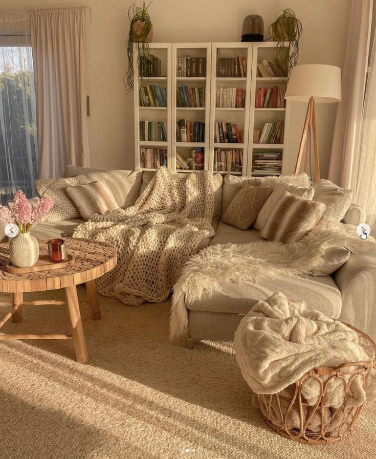 Cozy Brown and Cream Reading Nook in Living Room