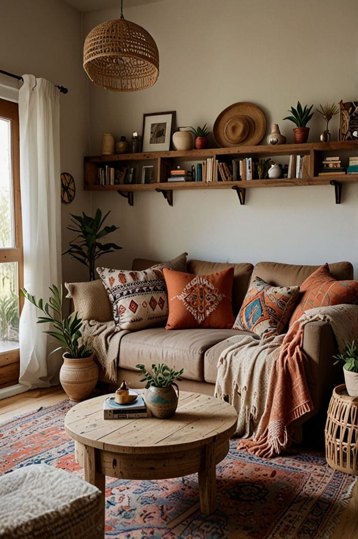 Cozy Earthy Boho Living Room Retreat