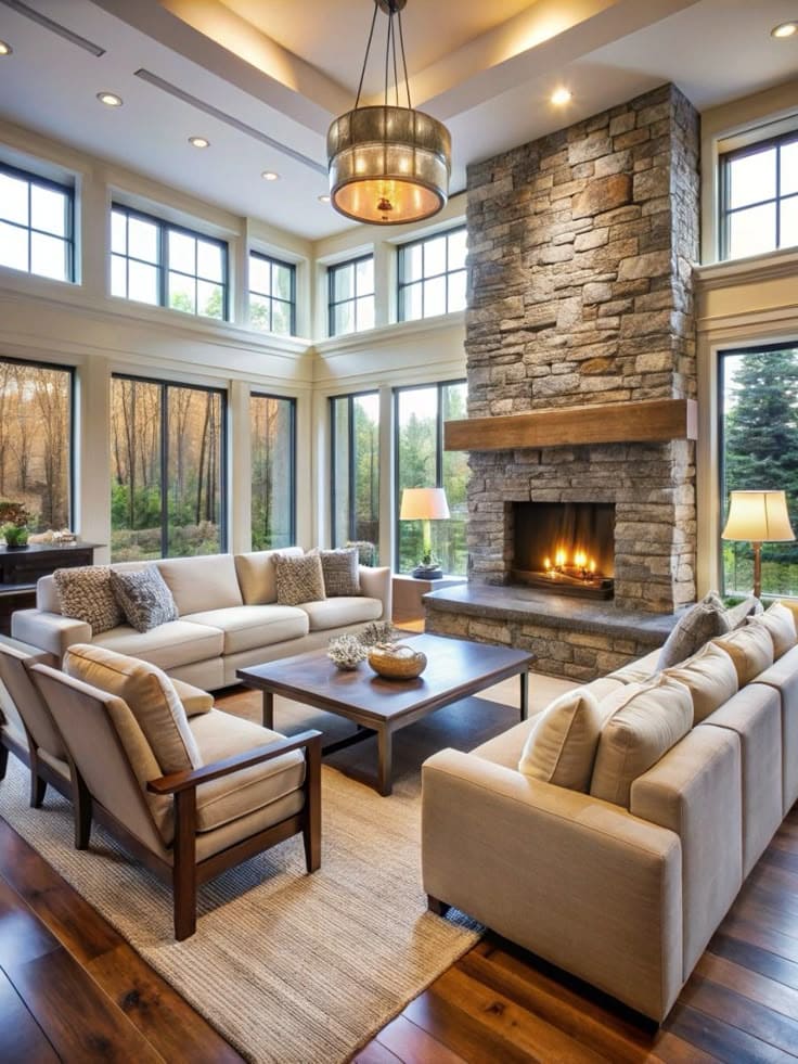 Cozy Stone Fireplace Living Room Retreat