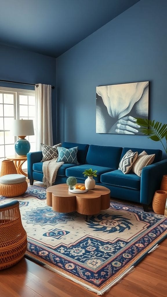 Elegant Bohemian Blue Couch Living Room