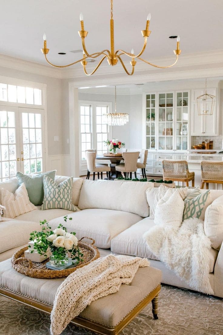 Elegant Brown and Cream Living Room with Gold Accents