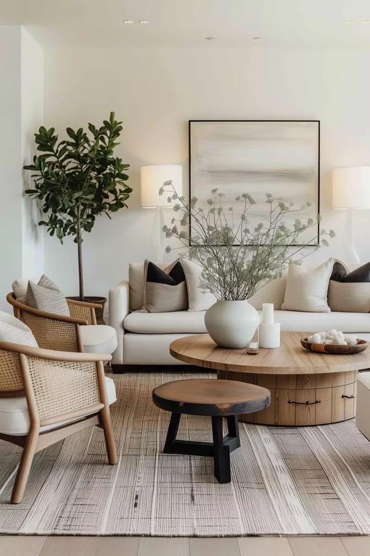 Elegant Brown and Cream Living Room with Natural Accents