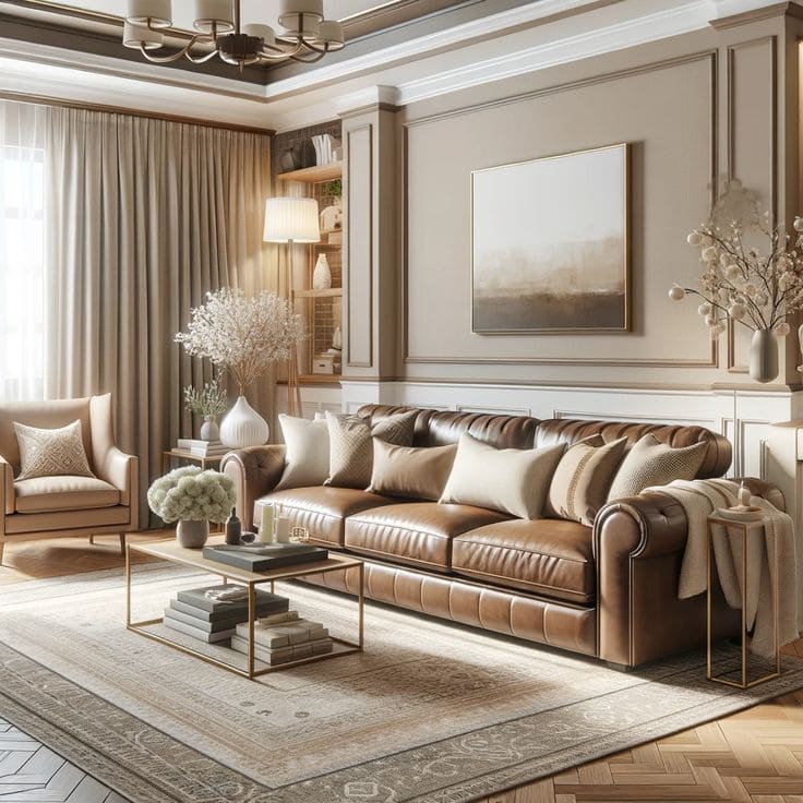 Elegant Harmony Brown and Cream Living Room