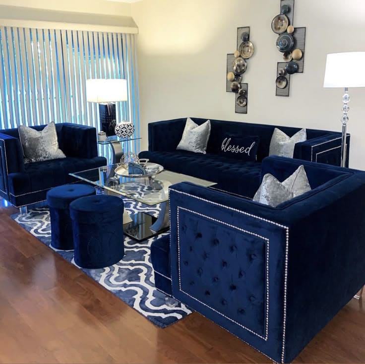 Elegant Navy Luxurious Blue Couch Living Room