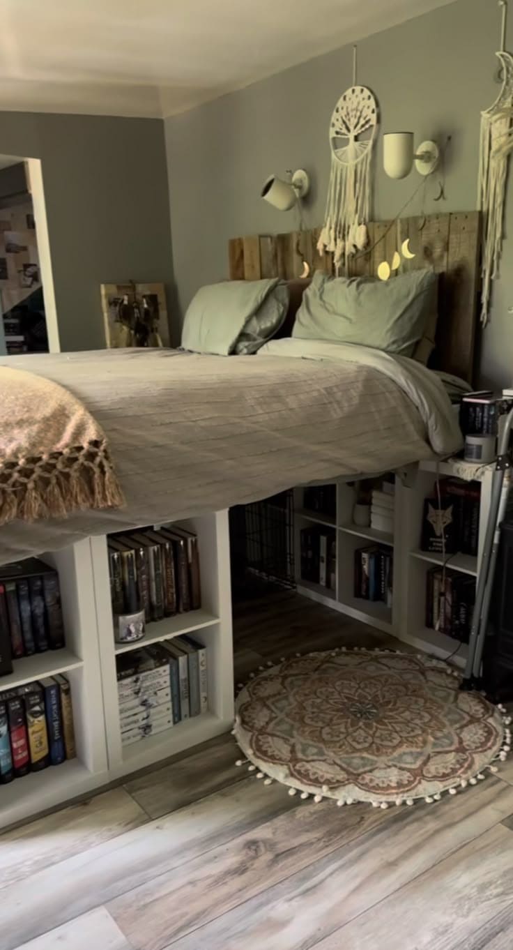 Elevated Bed with Smart Bookshelf Storage