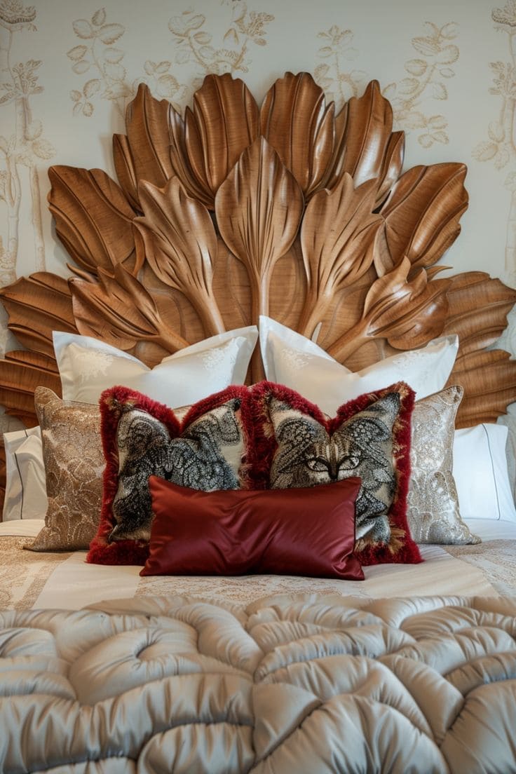 Exquisite Nature-Inspired Carved Wood Headboard