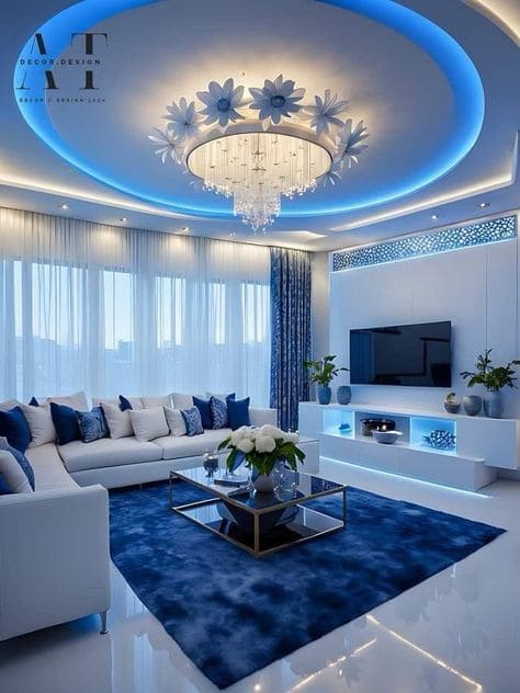 Illuminated Blue Living Room Design