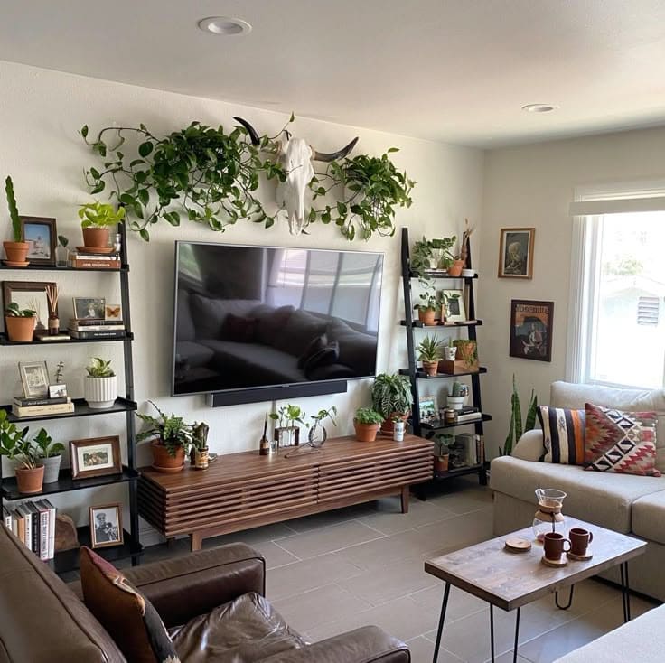 Inspired Boho-Chic Greenery TV Setup