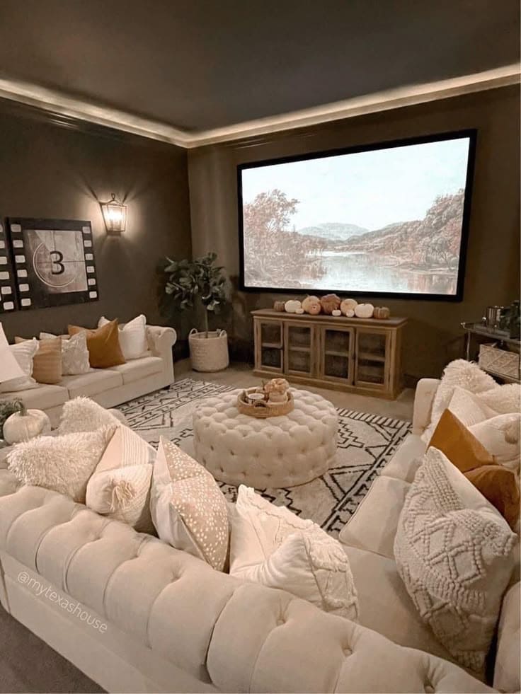 Luxurious Neutral Home Theater Setup