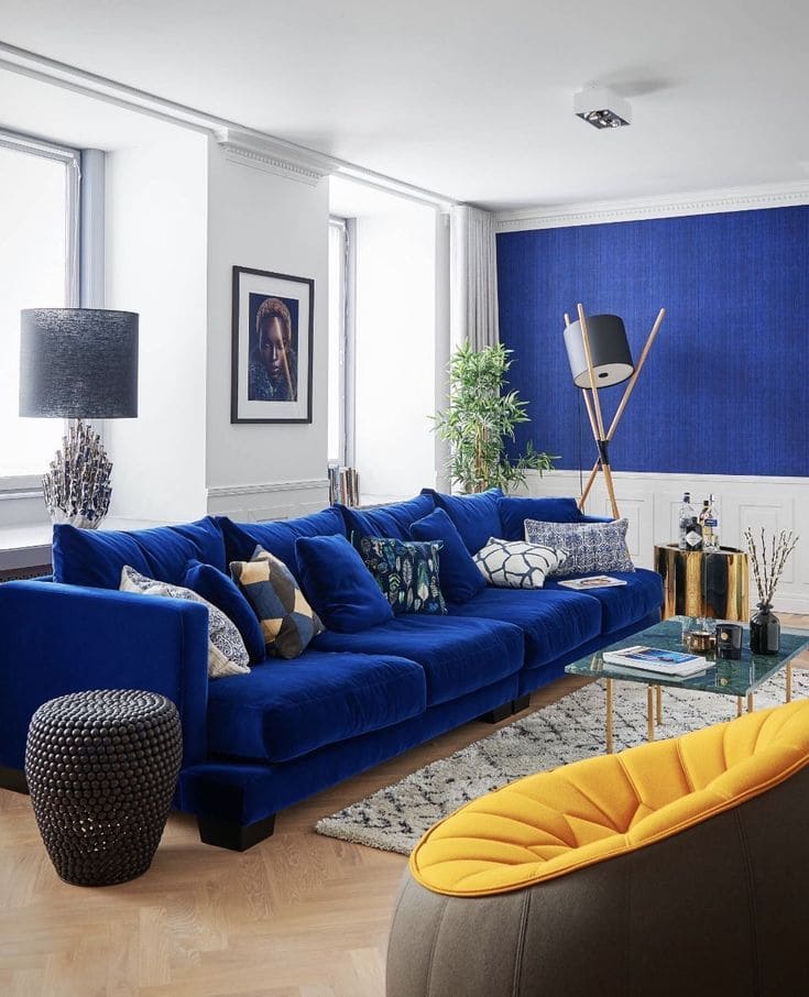 Modern Royal Blue Couch Living Room