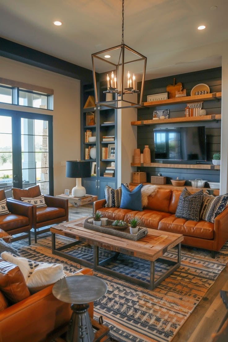 Modern Rustic Charm with Leather Accents