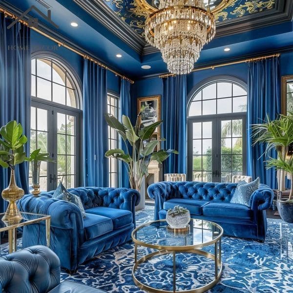 Royal Luxurious Blue Couch Living Room