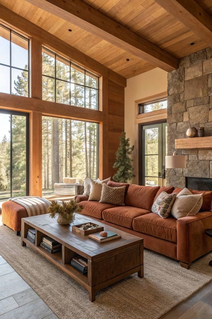 Rustic Warm and Inviting Brown Living Room