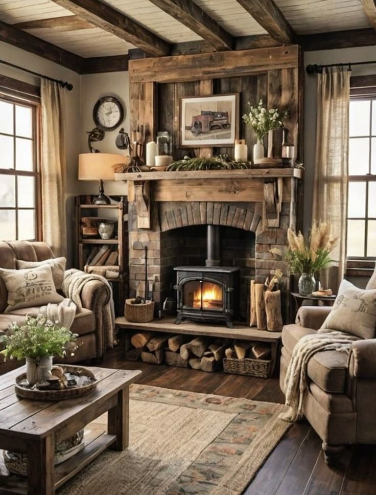 Rustic Warmth with Cozy Fireplace Charm