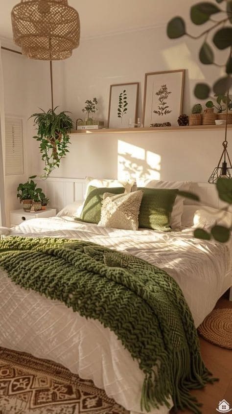 Serene Nature-Inspired Bedroom with Cozy Touches