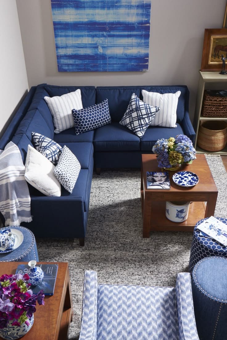 Stylish Navy Blue Sectional Living Room