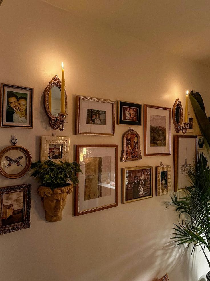 Timeless Vintage Gallery Wall with Candlelit Charm