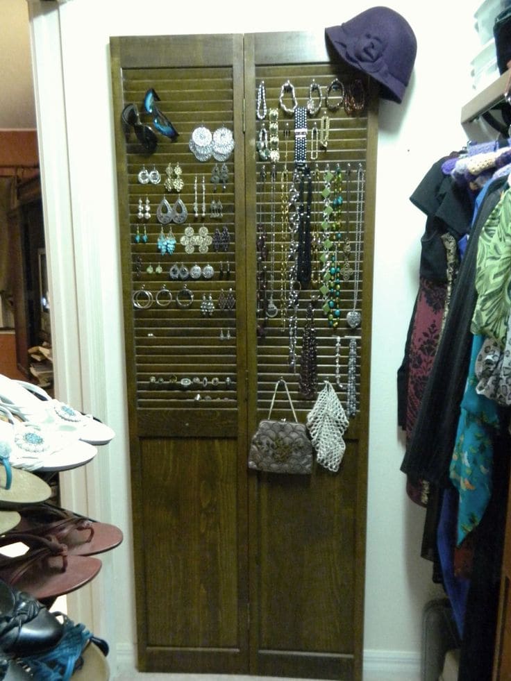 Upcycled Louvered Door Jewelry Organizer