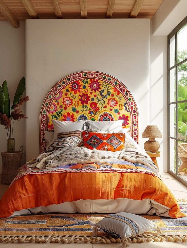 Vibrant Bohemian Headboard for a Lively Bedroom