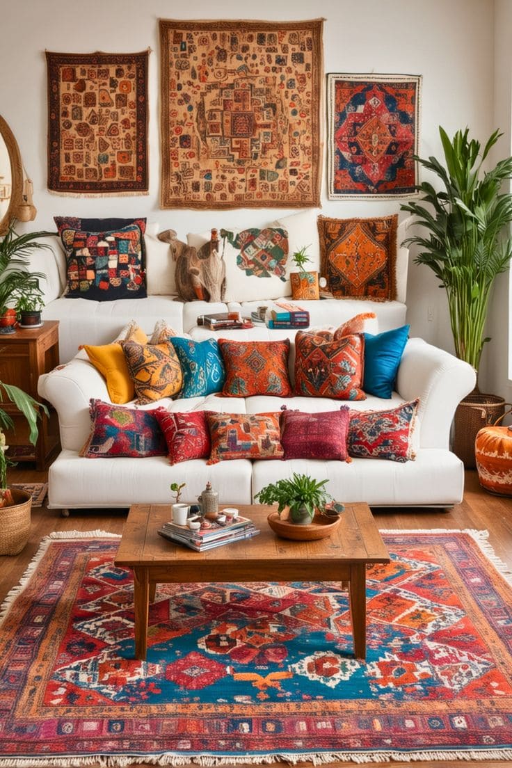 Vibrant and Eclectic Boho Living Room Charm