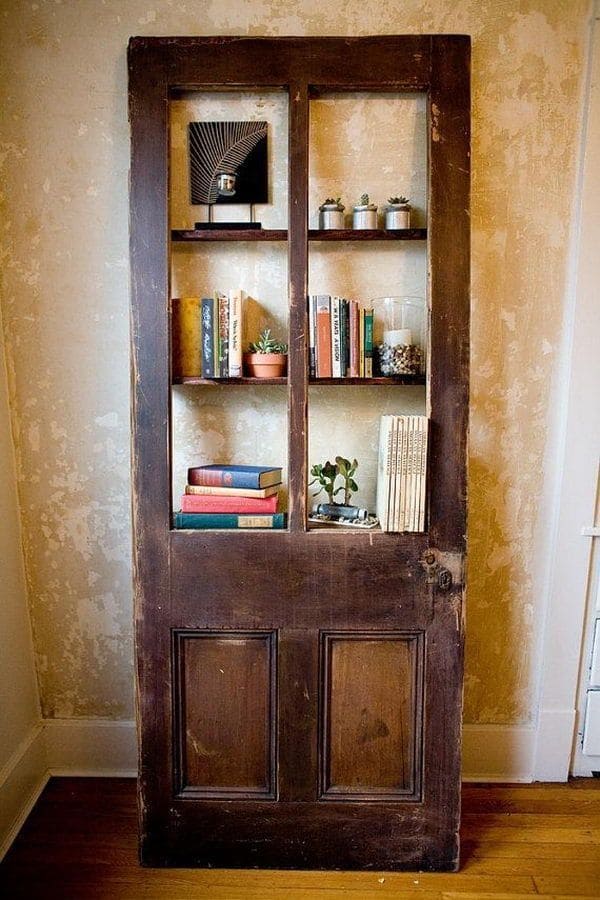 Vintage Door Transformed into Rustic Bookshelf