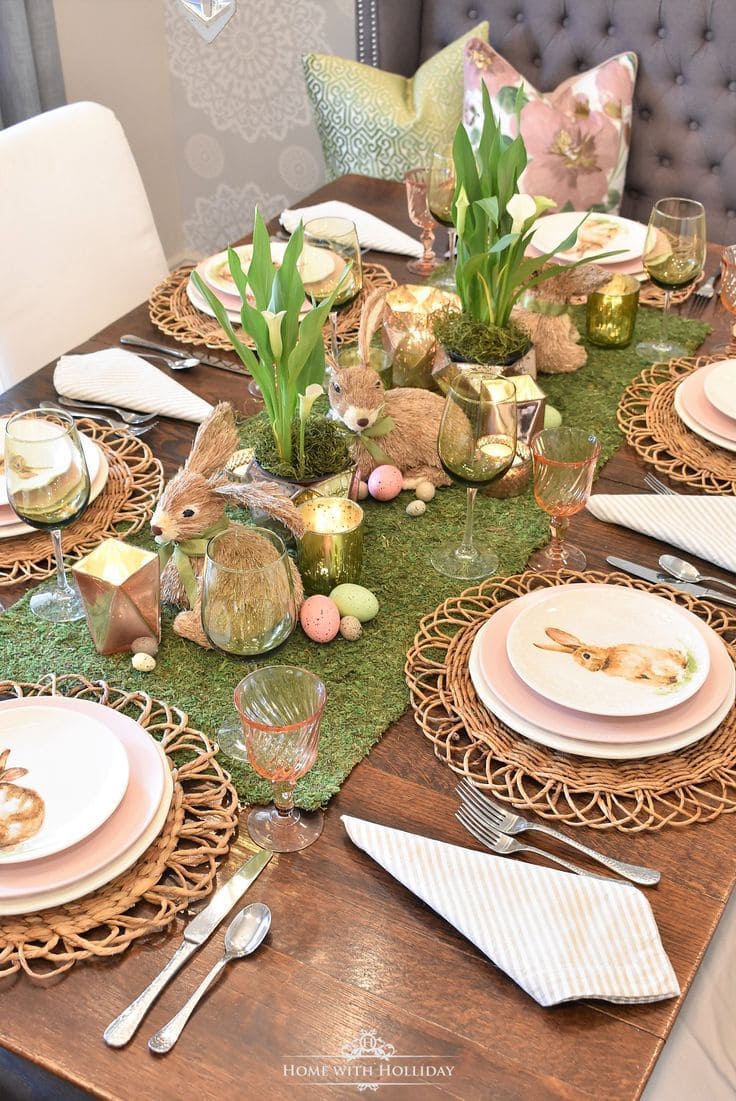 Charming Bunny Grass Table Runner