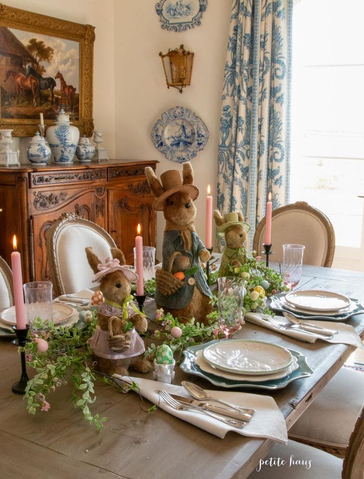 Elegant Bunny Greenery Table Runner