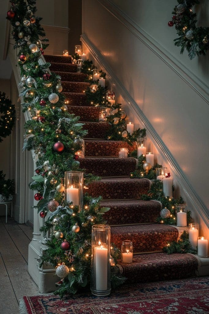 Enchanting Candlelit Christmas Staircase Elegance