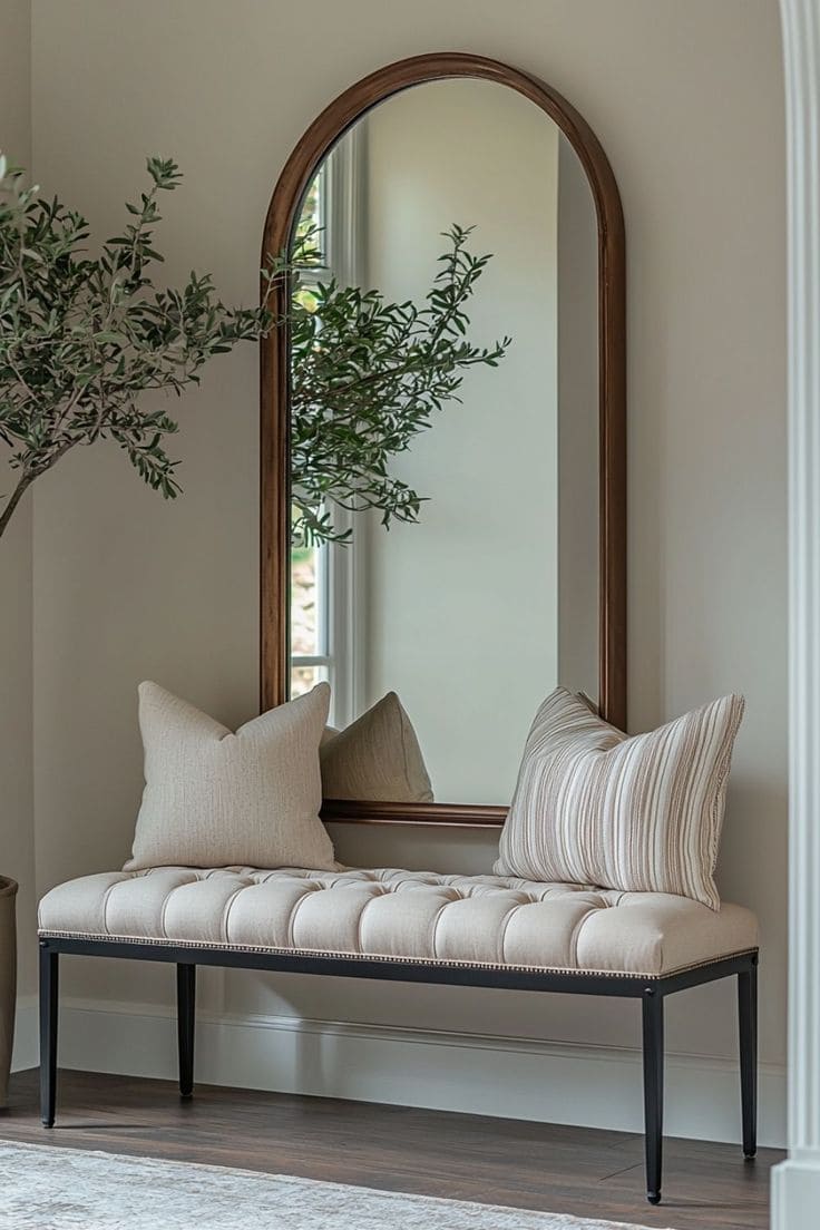 Graceful Arched Mirror Retreat with Greenery