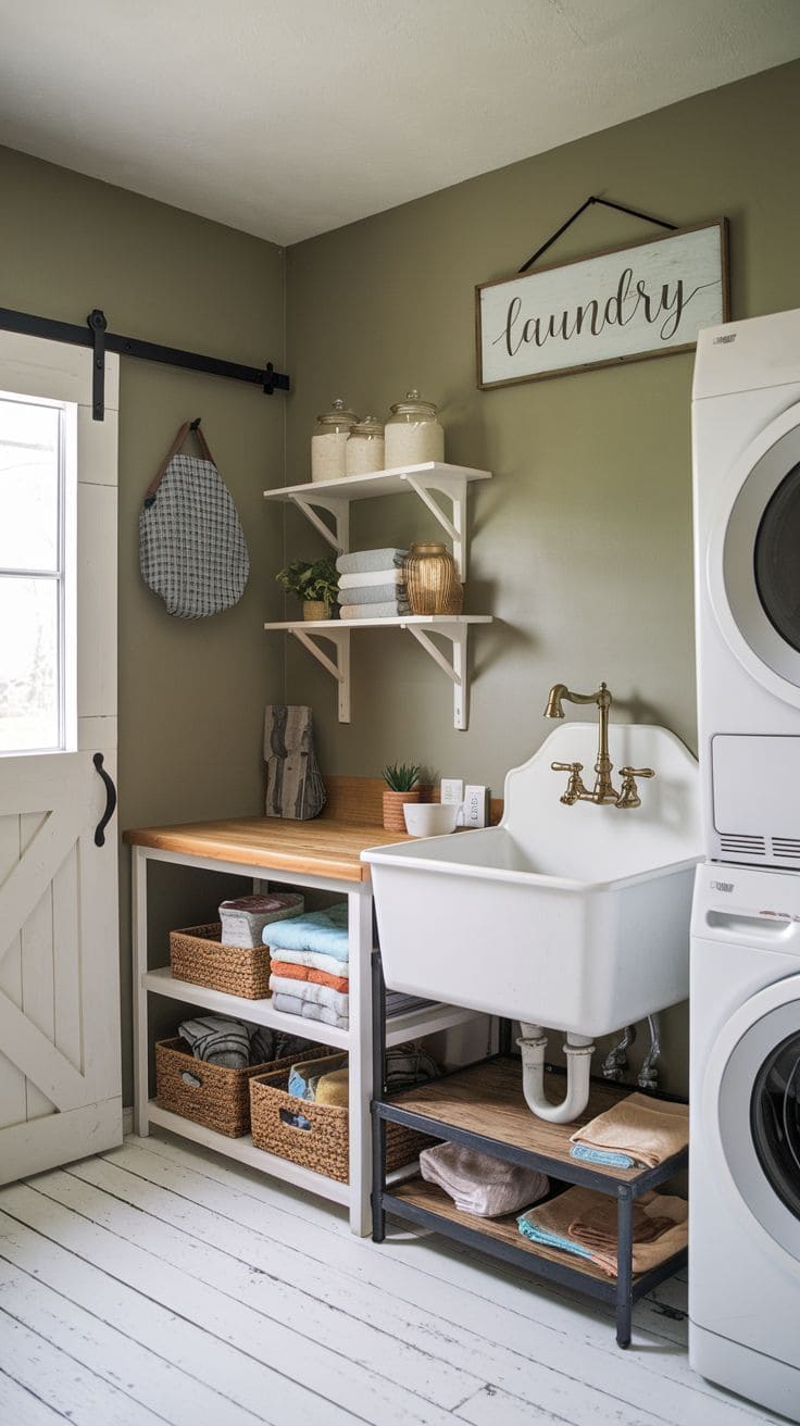 Inviting Rustic Farmhouse Laundry Corner