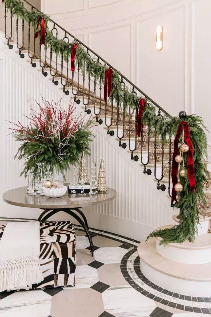 Luxurious Evergreen Christmas Staircase Grace