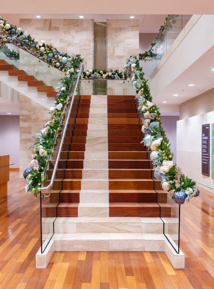 Modern Frosted Christmas Staircase Sophistication