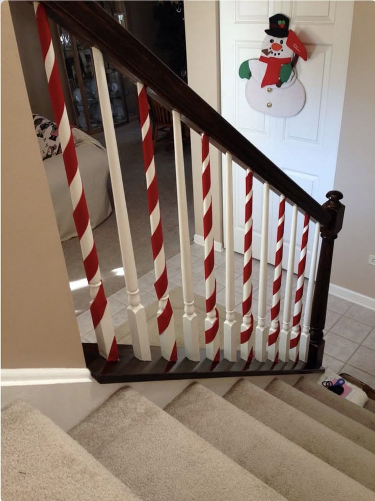 Playful Candy-Cane Christmas Staircase Whimsy