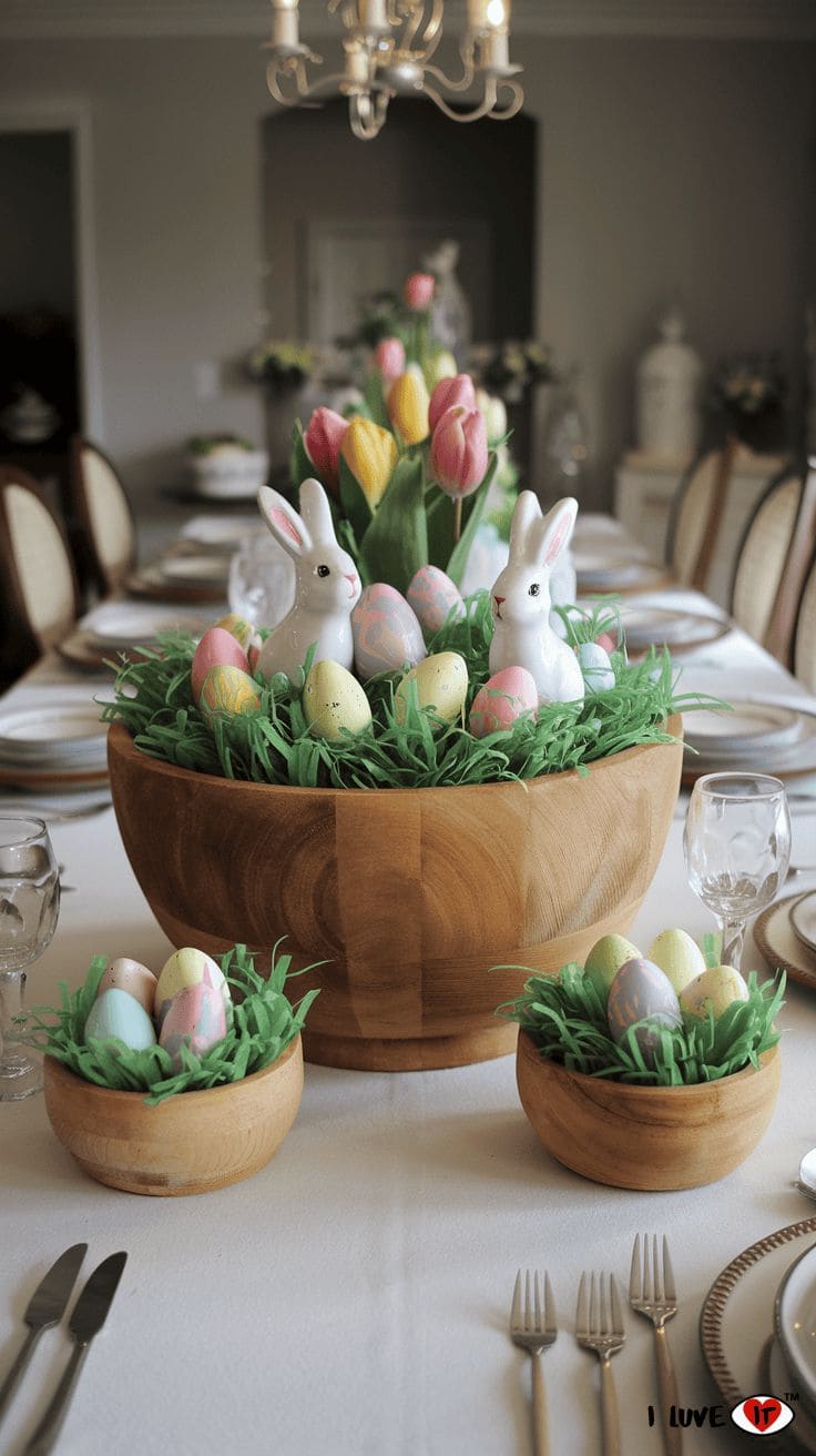 Vibrant Bunny Egg Bowl Display