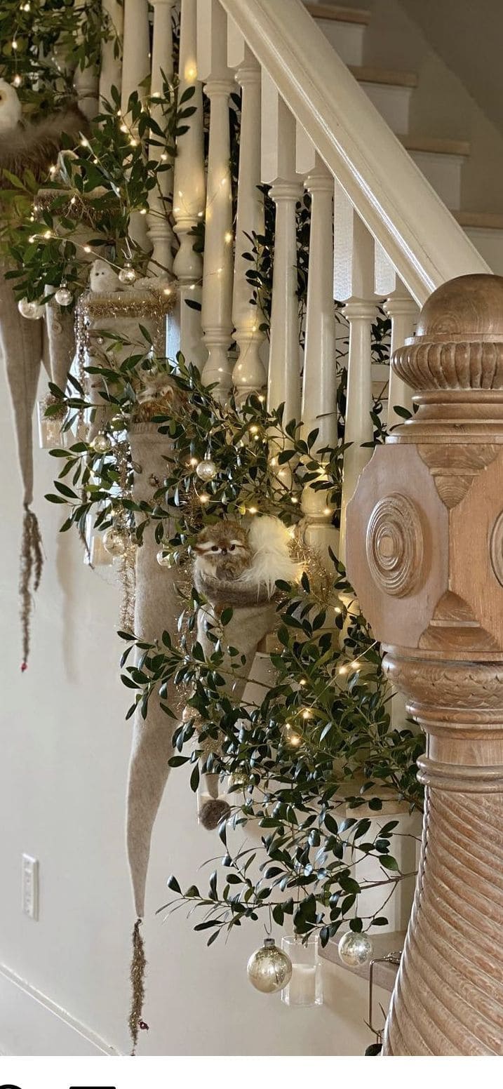 Whimsical Light-Draped Christmas Staircase Elegance